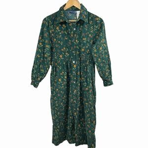 Erika & Co. Vintage Green Floral Corduroy Midi Dress Size PM Cottage Core